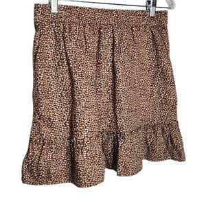 Tahari LinenWomen M Flared Mini Skirt Animal Print Ruffled Leopard Cottage Core